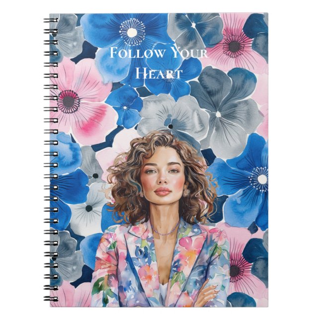 Chic Pink Blue Summer City Brown Hair Girl Anteckningsbok (Framsidan)