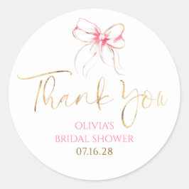 Chic Pink Bow Favors Bridal Shower Thank You  Runt Klistermärke