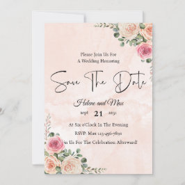 Chic Pink Cream Floral Wedding Save the Date  Inbjudningar