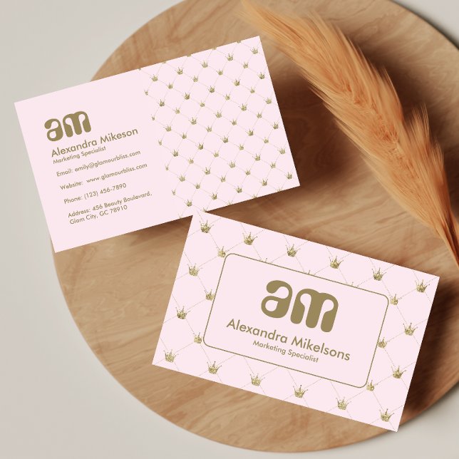 Chic Pink Crown Luxury Visitkort (Skapare uppladdad)