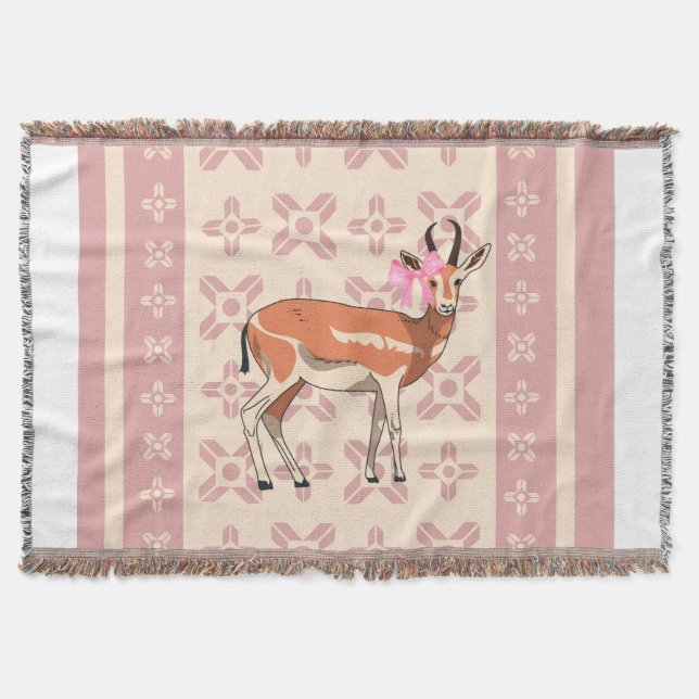 Chic Pink Doe-patterned Christmas  Filt (Framsidan)
