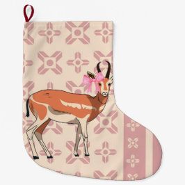 Chic Pink Doe-patterned Christmas Stor Julstrumpa