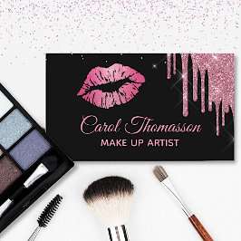 Chic Pink Glitter and Lips Business Card Visitkort