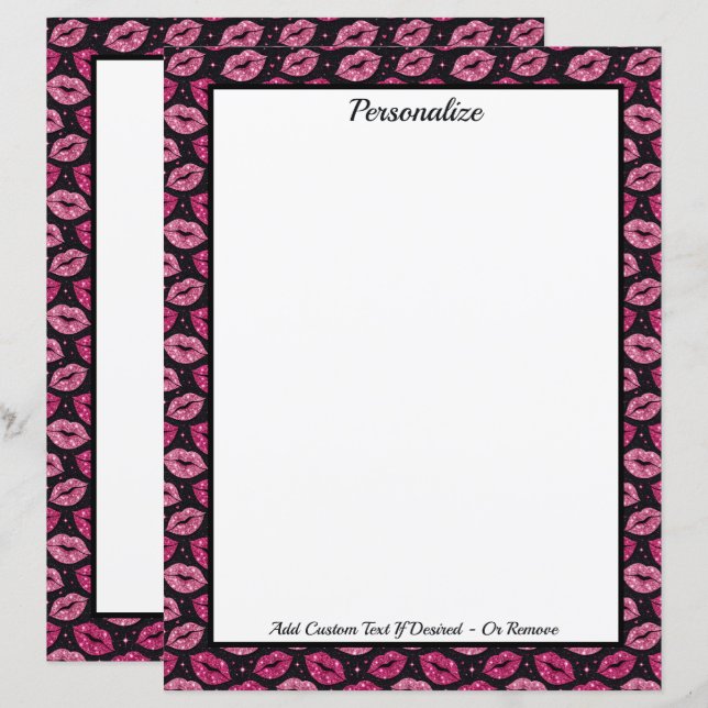 Chic Pink Glitter Lips on Black Personalized (Fram/baksida)