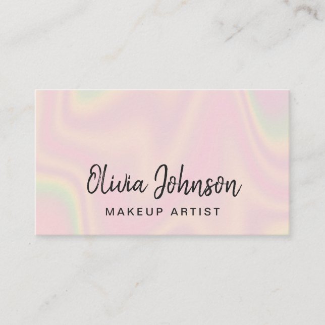 Chic Pink Holographic Makeup Artist Business Card Visitkort (Framsida)