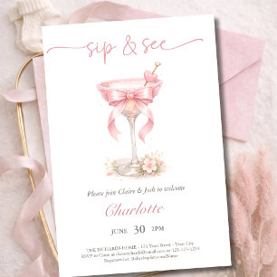 Chic Pink Martini Tini En Baby Girl Drick Och Se Inbjudningar