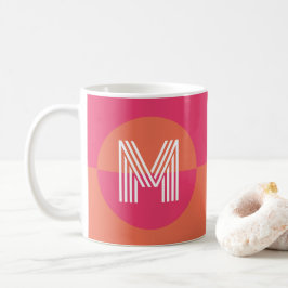 Chic Pink Orange Geometric Modern Monogram Kaffemugg