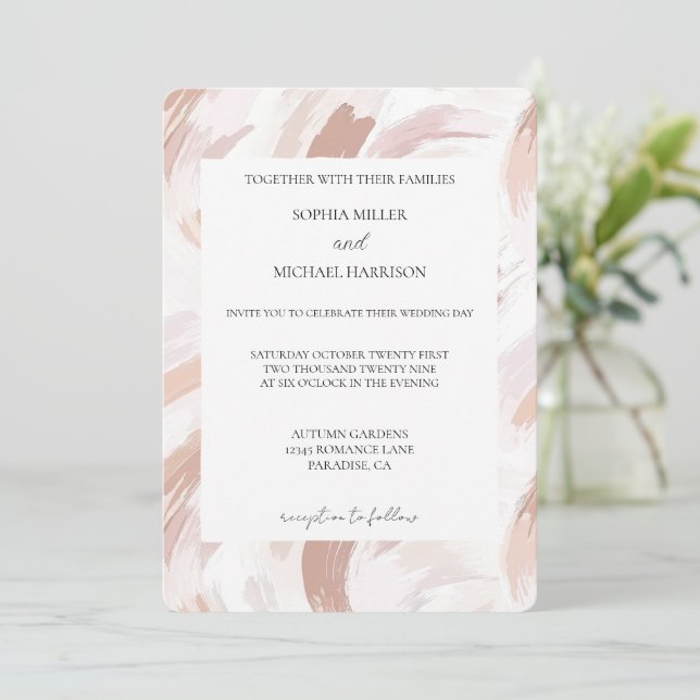 Chic Pink Rose Abstract Wedding Inbjudningar (Stående Fram)