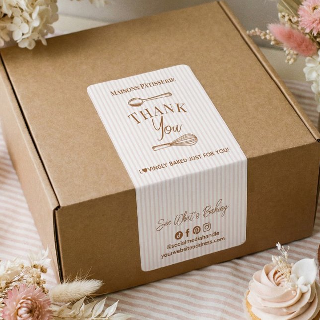 Chic Pink Stripe Whisk Spoon Thank You Bakery Seal Fraktsedel (Chic Pink Stripe Whisk Spoon Thank You Bakery Seal Label)