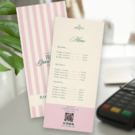 Chic Pink Stripes Green Bakery Logo QR Price Reklamkort