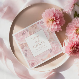 Chic Pink Watercolor Roses Wedding Pappersservett