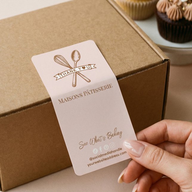 Chic Pink Whisk Spoon Thank You Bakery Box Seal Fraktsedel (Chic Pink Whisk Spoon Thank You Bakery Box Seal Label)