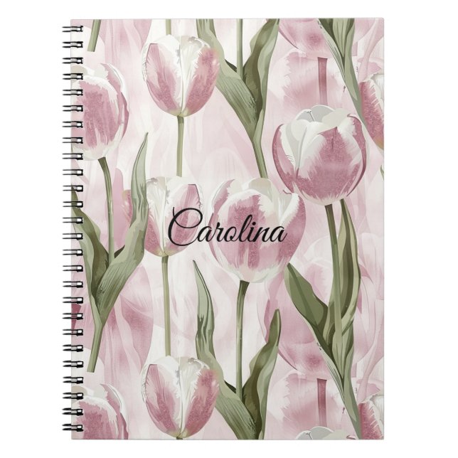 Chic Pink White Tulip Flowers  Anteckningsbok (Framsidan)