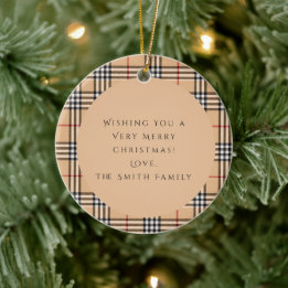 Chic Plaid Warm Tan | Anpassningsbar Foto Och Text Julgransprydnad Keramik