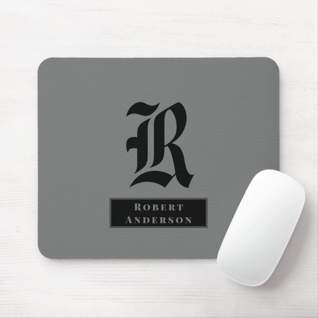 Chic Plain Grått och Black Classic Monogram Musmatta (Med mus)