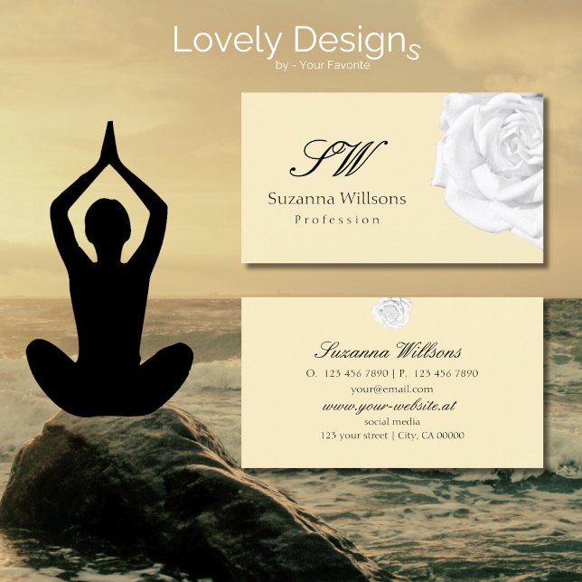 Chic Plain Peach Beige Vit ros med Initialer Visitkort (Skapare uppladdad)