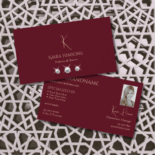 Chic Plain Vin Red med Monogram Photo och Jewels Visitkort