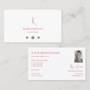 Chic Plain White med Monogram Photo and Diamonds Visitkort