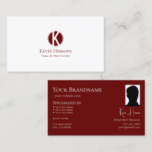 Chic Plain White Vin Red med Monogram och Photo Visitkort