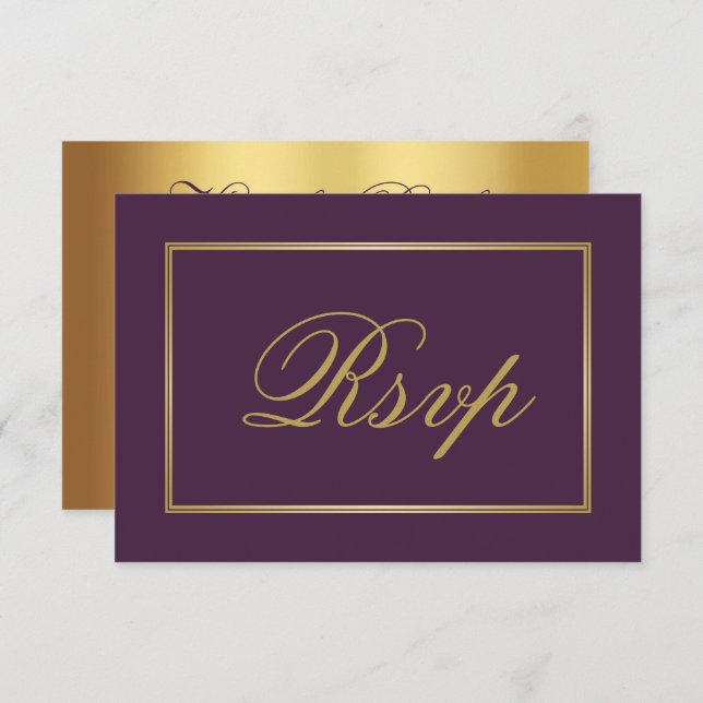 Chic Plum Lila Guld Script Calligraphy Bröllop OSA Kort (Fram/baksida)