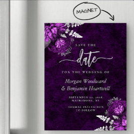 Chic Plum Silver Floral Wedding Save the Date Magnetisk Inbjudningskort