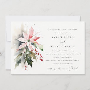 Chic Poinsettia Berries Foliage Rehearsal Middag Inbjudningar