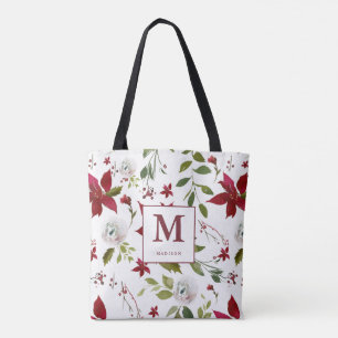 Chic Poinsettia Blommigt Monogram med första Namn Tygkasse