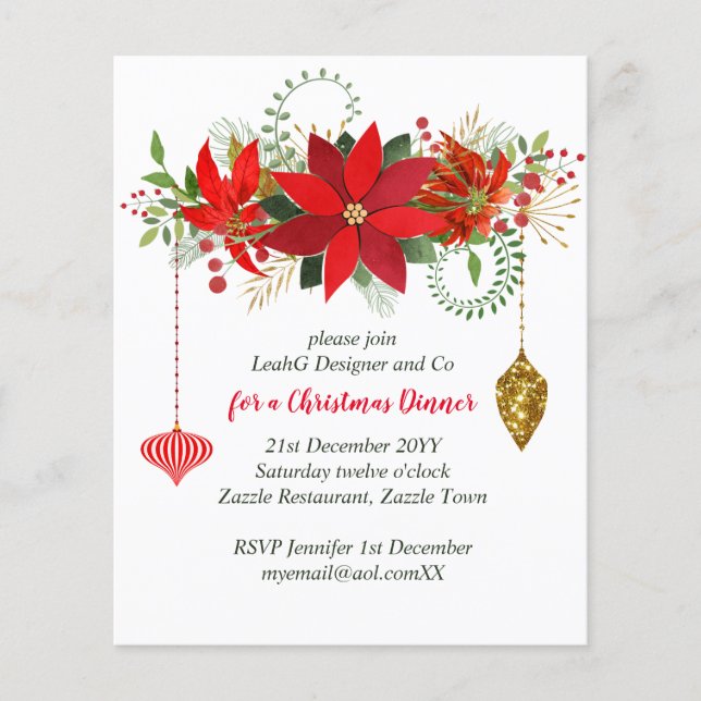 Chic Poinsettia jul Red Guld Party Flyer (Framsidan)