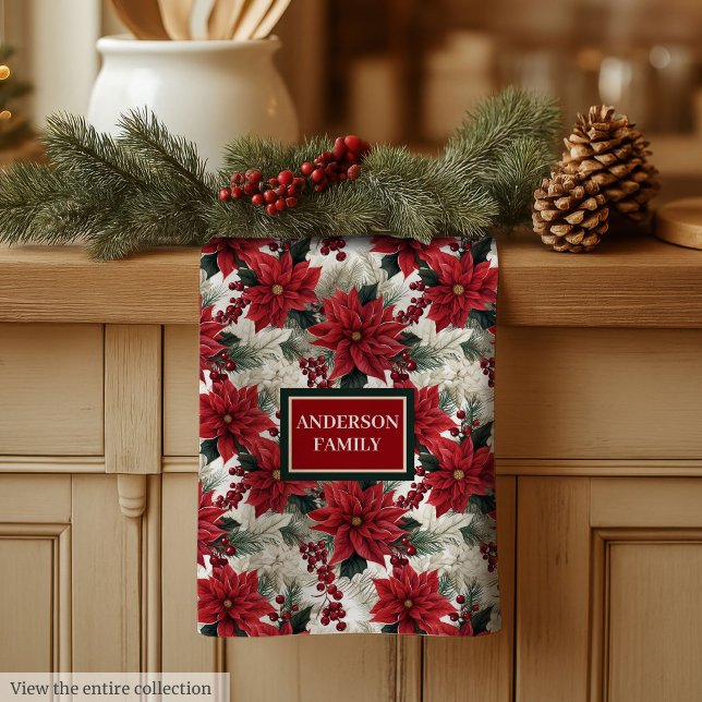 Chic Poinsettia Kitchen Towel Custom Name Gift Kökshandduk (Chic Poinsettia Kitchen Towel Custom Name Gift)