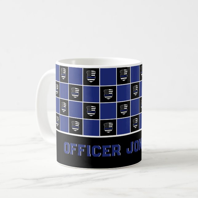 Chic polischef Thin Blue Line Badge Mönster Kaffemugg (Framsida vänster)