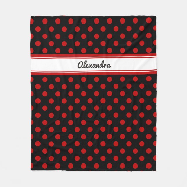 Chic Polka Dot Red Black Background Fleece Blanket (Framsidan)