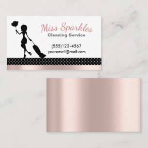 Chic Polka Dot & Rosa Foil Maid Städning Services Visitkort