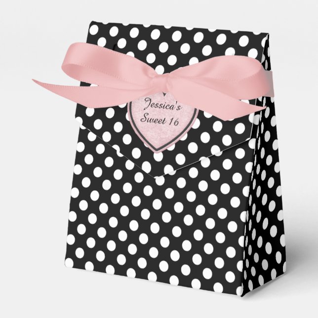 Chic Polka Dot Sweet 16 Favor Gift Box Presentaskar (Framsidan Sidan)