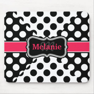 Chic Polka dots Shock rosa Svartvit, eget namn Musmatta