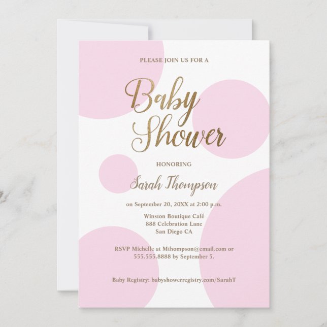Chic Polka punkt rosa Guld Baby Shower Inbjudningar (Framsida)