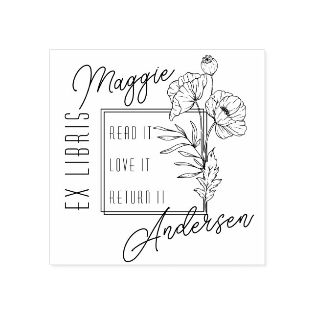 Chic Poppies | Personligt namn Ex Libris Bokplansc Stämpel (Tryck)