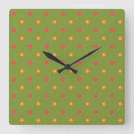 Chic Poppy Färg Polka dots Square Wall Clock Fyrkantig Klocka