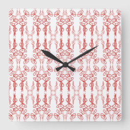 Chic Poppy Outline Red på Vit Square Wall Clock Fyrkantig Klocka