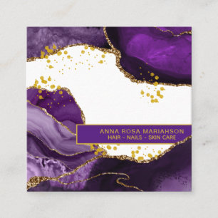 *~* Chic Popular Guld Glitter Lila Agate Beauty Fyrkantigt Visitkort