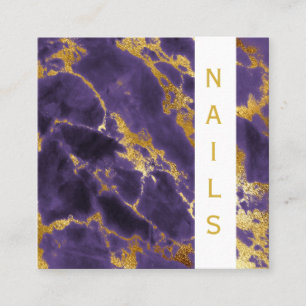 *~* Chic Popular Guld Mörk Lila Marble Nagel Fyrkantigt Visitkort
