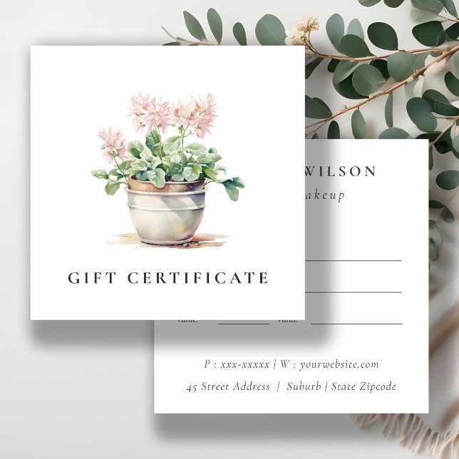Chic Poted Blommigt House Plants Gift Certificate Fyrkantigt Visitkort (Skapare uppladdad)