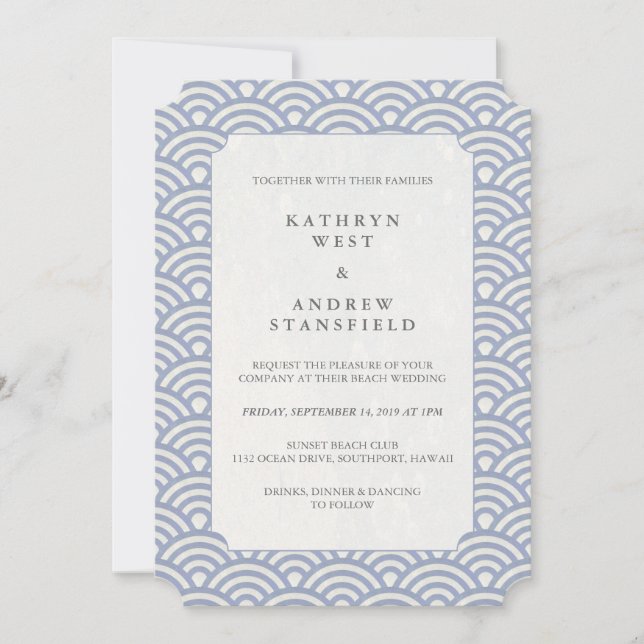 Chic Powder Blue Stylized Vinkar Beach Wedding Inbjudningar (Framsida)