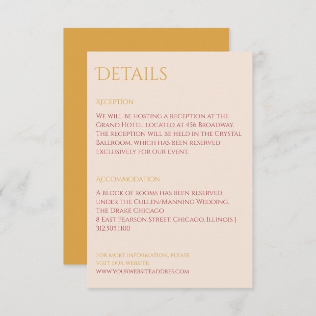 Chic powder blush and mustard Enclosure Card Tilläggskort (Fram/baksida)