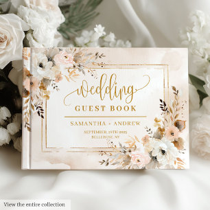 Chic Powder Rosa Boho Blommigt Bröllop Guest Bok