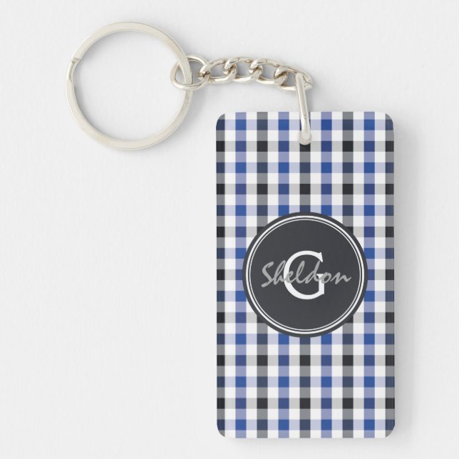 chic preppy blue black gingham mönster monogram (Framsidan)