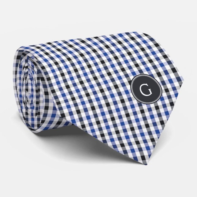chic preppy blue black gingham mönster monogram slips (Rullad)