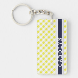 chic preppy gult navy gingham mönster monogram