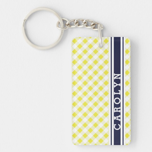 chic preppy gult navy gingham mönster monogram (Framsidan)