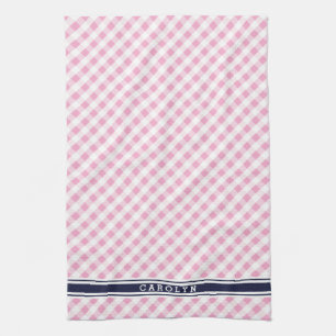 chic preppy rosa monogram för maringinghammönster kökshandduk