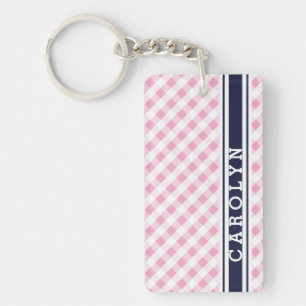 chic preppy rosa navy gingham mönster monogram